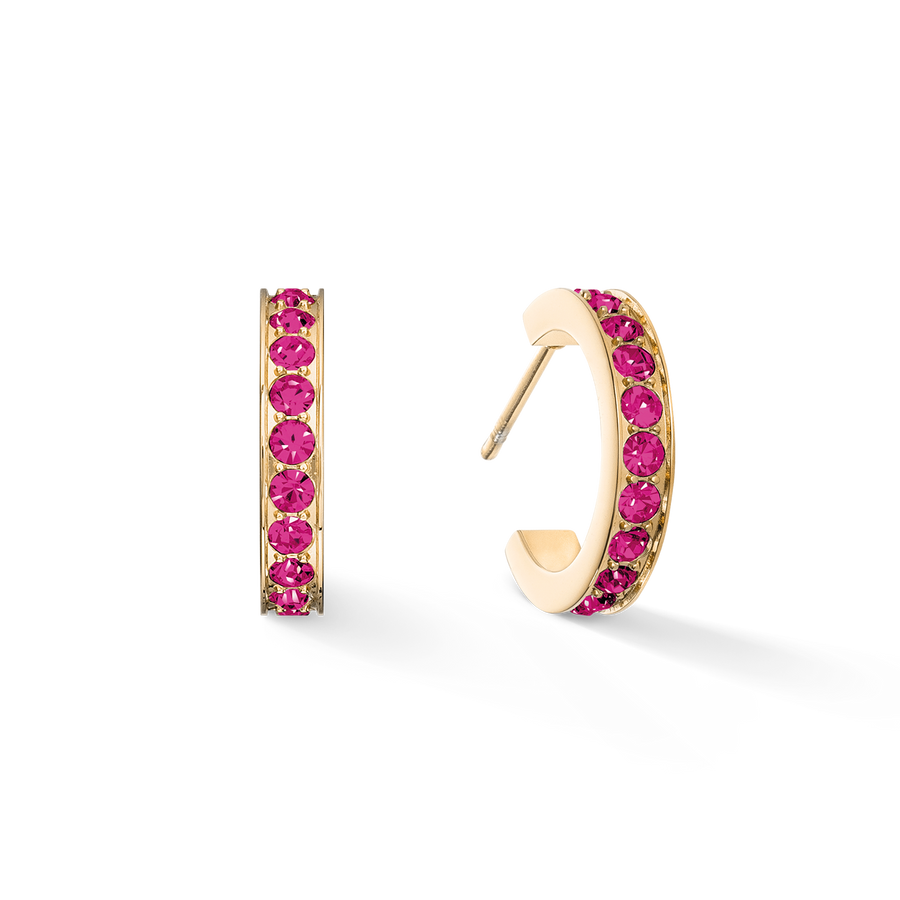 Hoop earrings 15 stainless steel & crystals gold pink