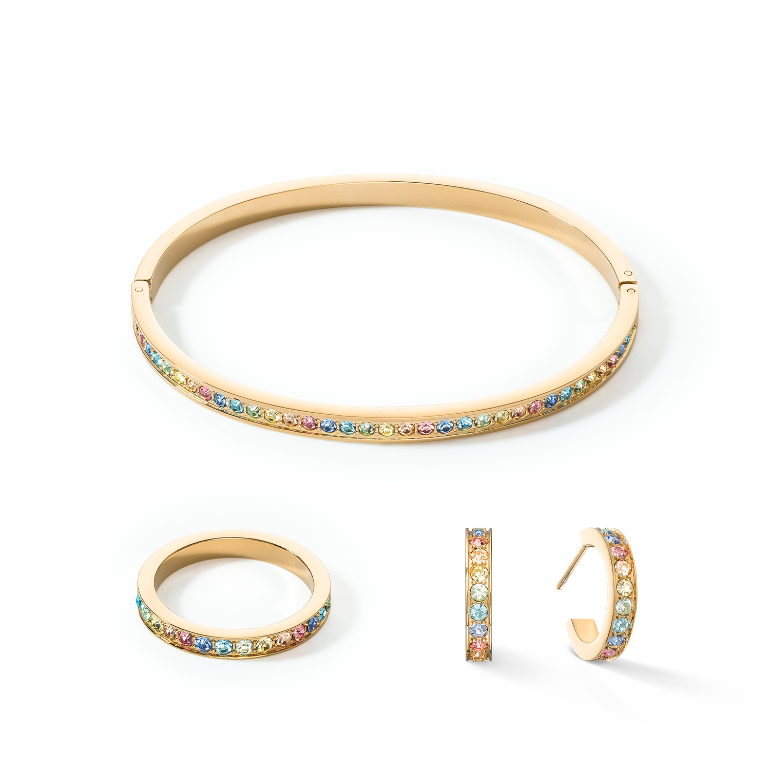 Hoop earrings 15 stainless steel & crystals gold multicolour pastel