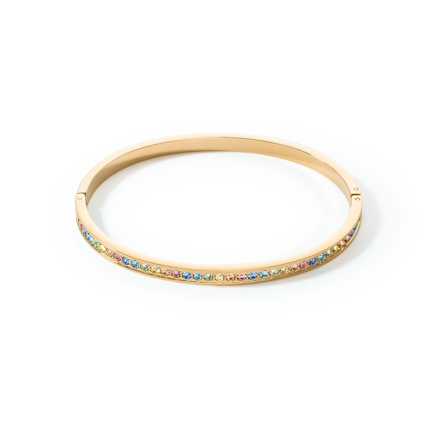 Bangle stainless steel & crystals gold multicolour pastel 17