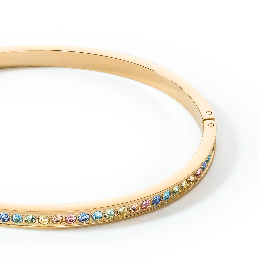 Bangle stainless steel & crystals gold multicolour pastel 17