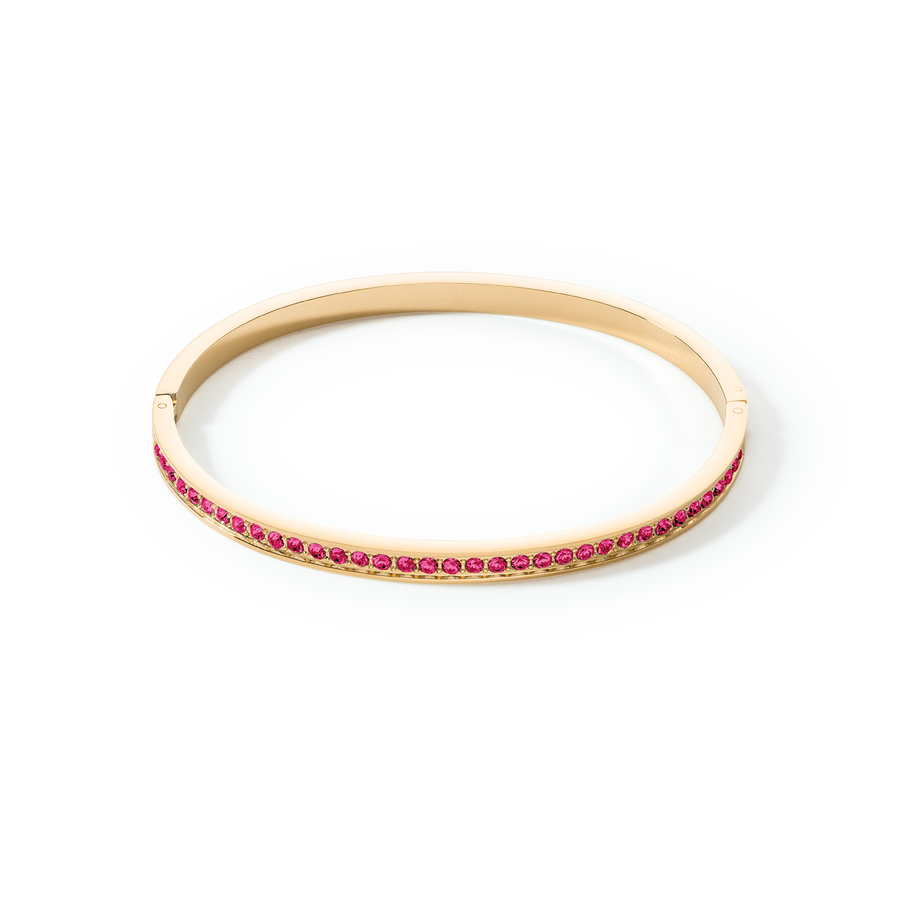 Bangle stainless steel & crystals gold pink 19