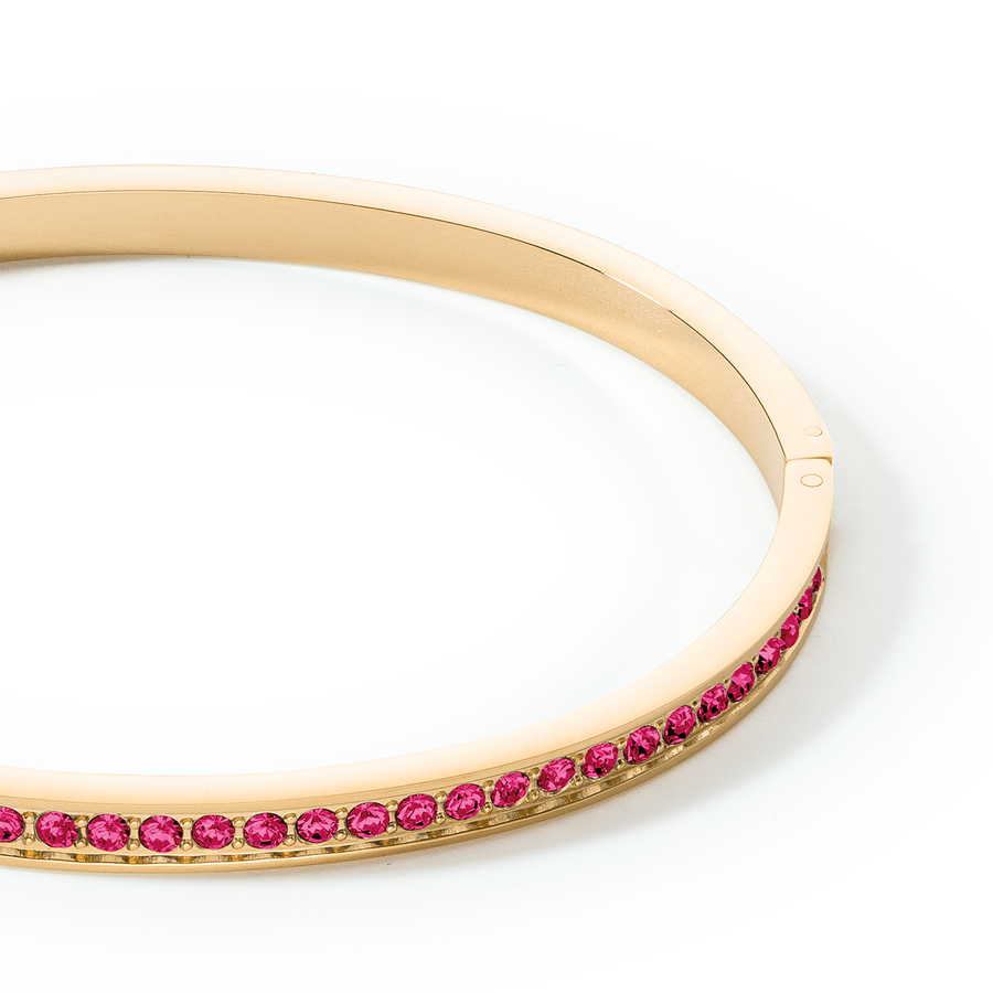 Bangle stainless steel & crystals gold pink 19