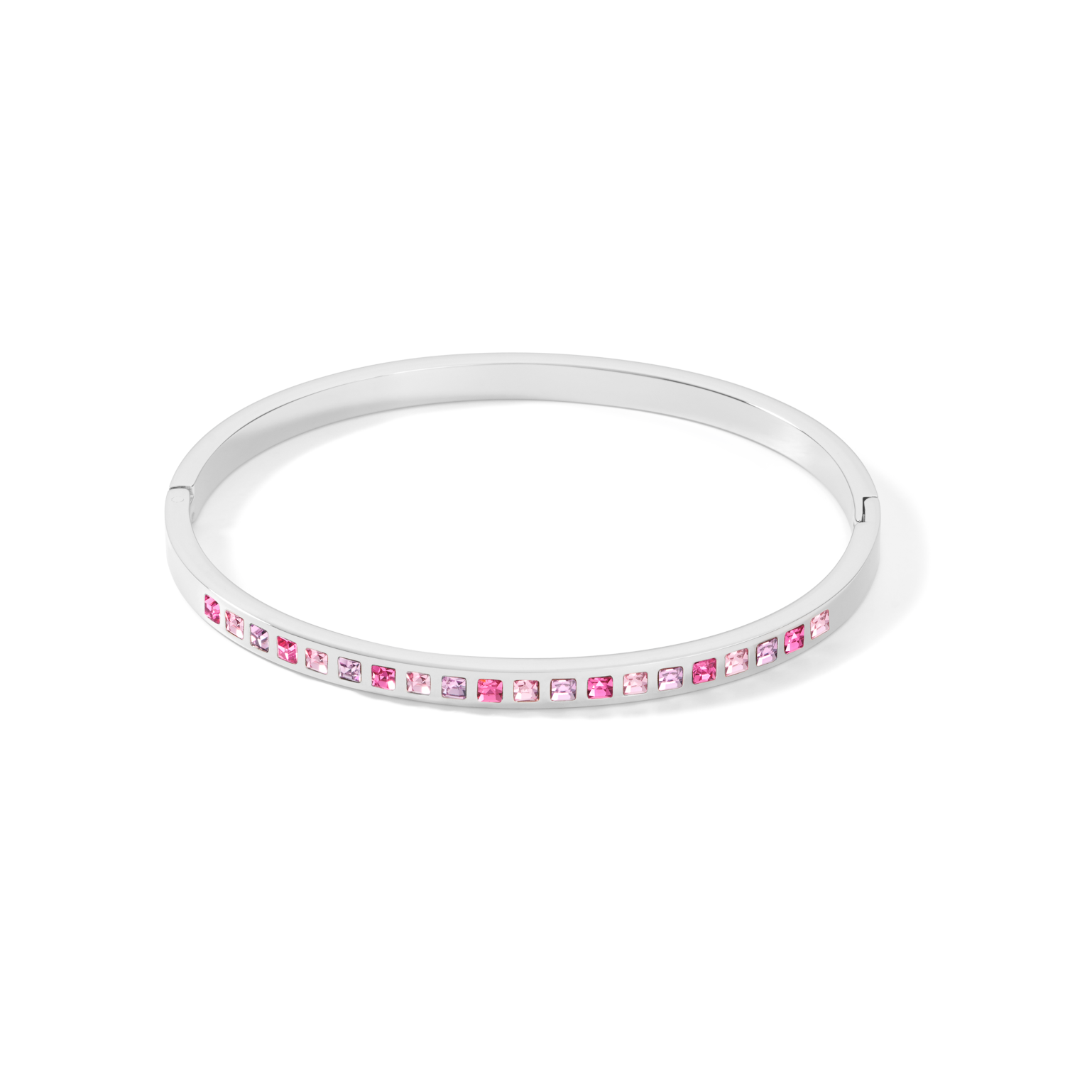 Bangle stainless steel silver & square crystals pavé multi-rose 17
