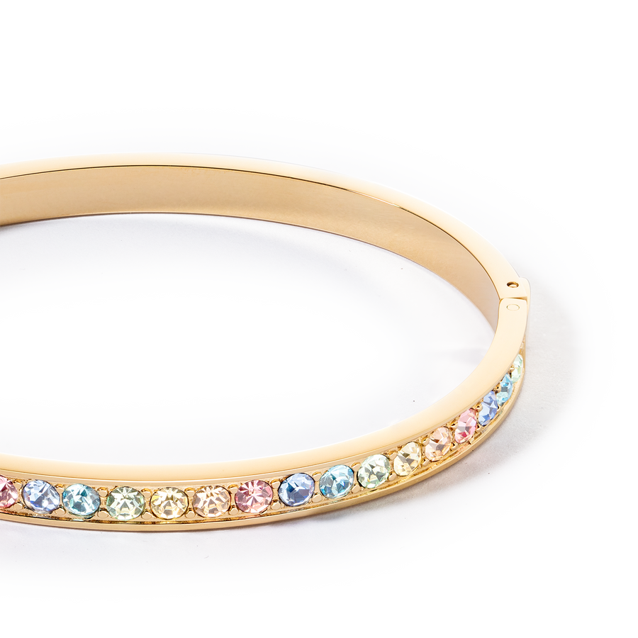 Bracelet stainless steel & crystals gold multi pastel 19