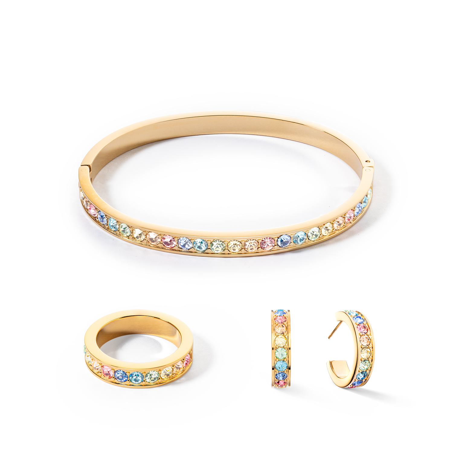 Bracelet stainless steel & crystals gold multi pastel 19
