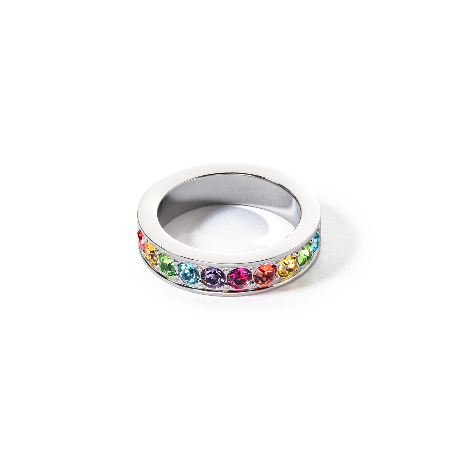 Ring stainless steel & crystals silver multicolor