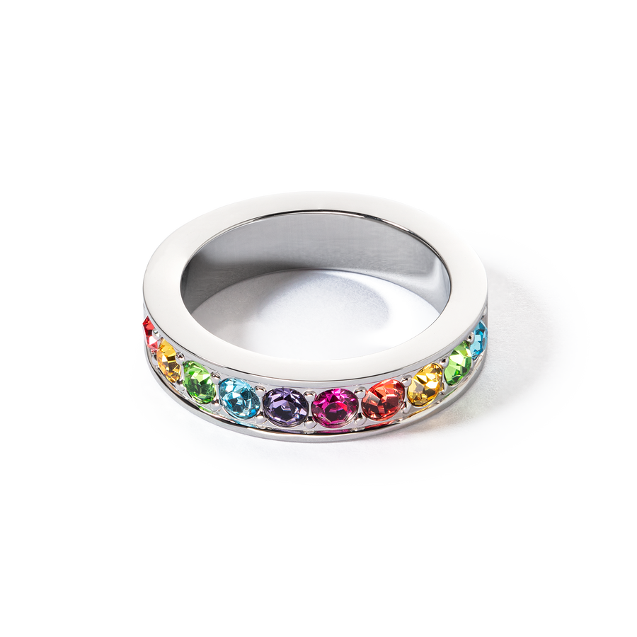 Ring stainless steel & crystals silver multicolor