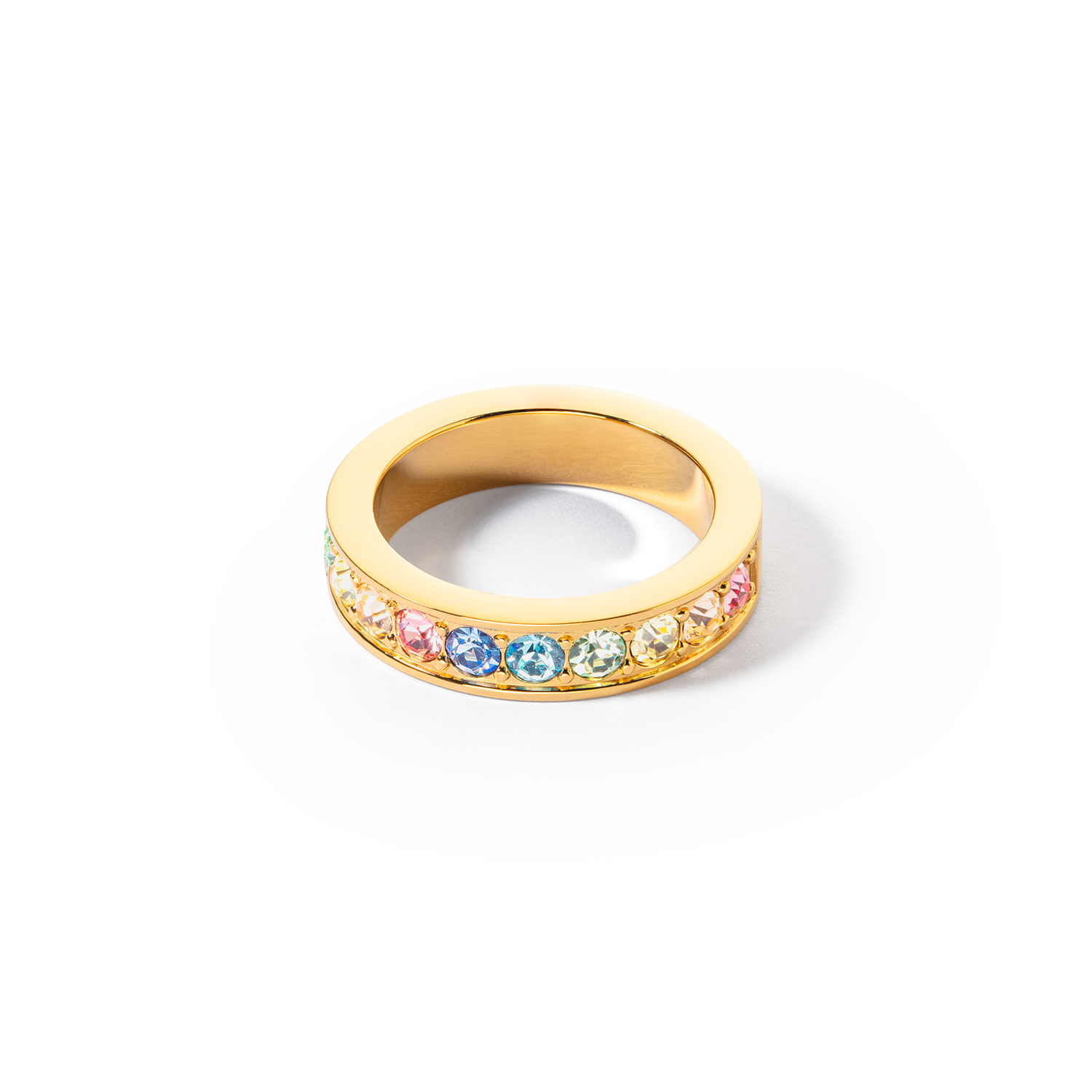 Ring stainless steel & crystals gold multi pastel