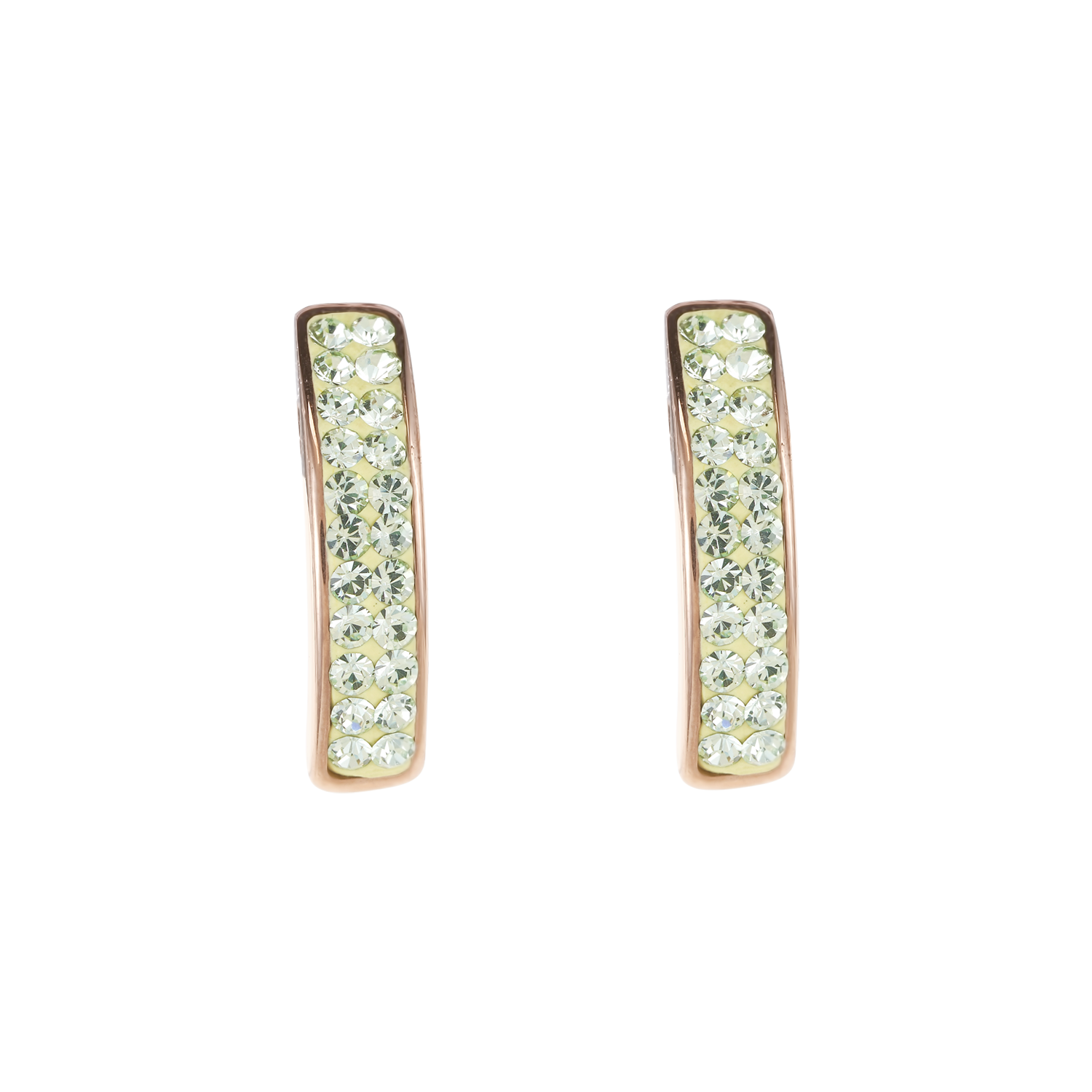 Earrings stainless steel rose gold & crystals pavé light green