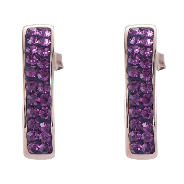 Earrings stainless steel rose gold & crystals pavé amethyst