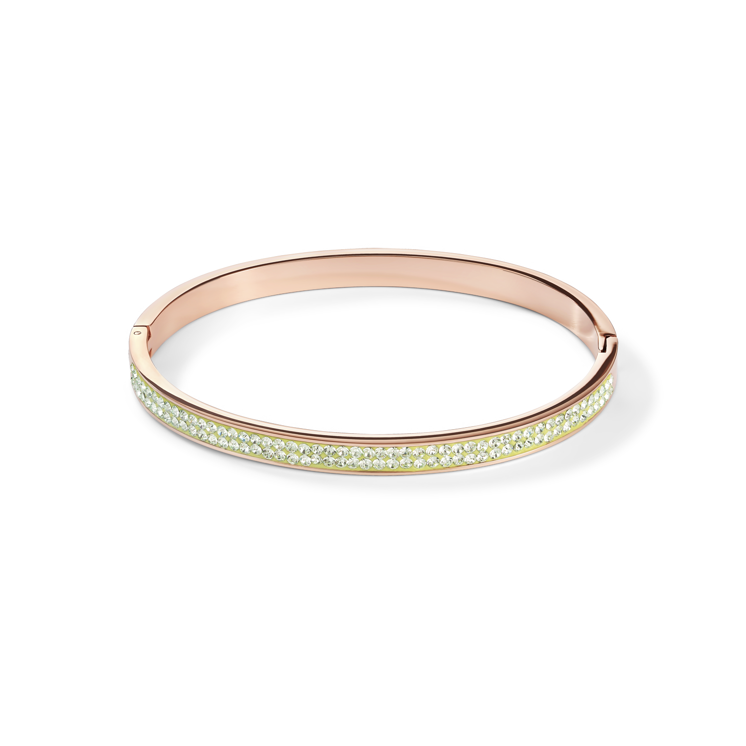 Bangle stainless steel rose gold & crystals pavé light green