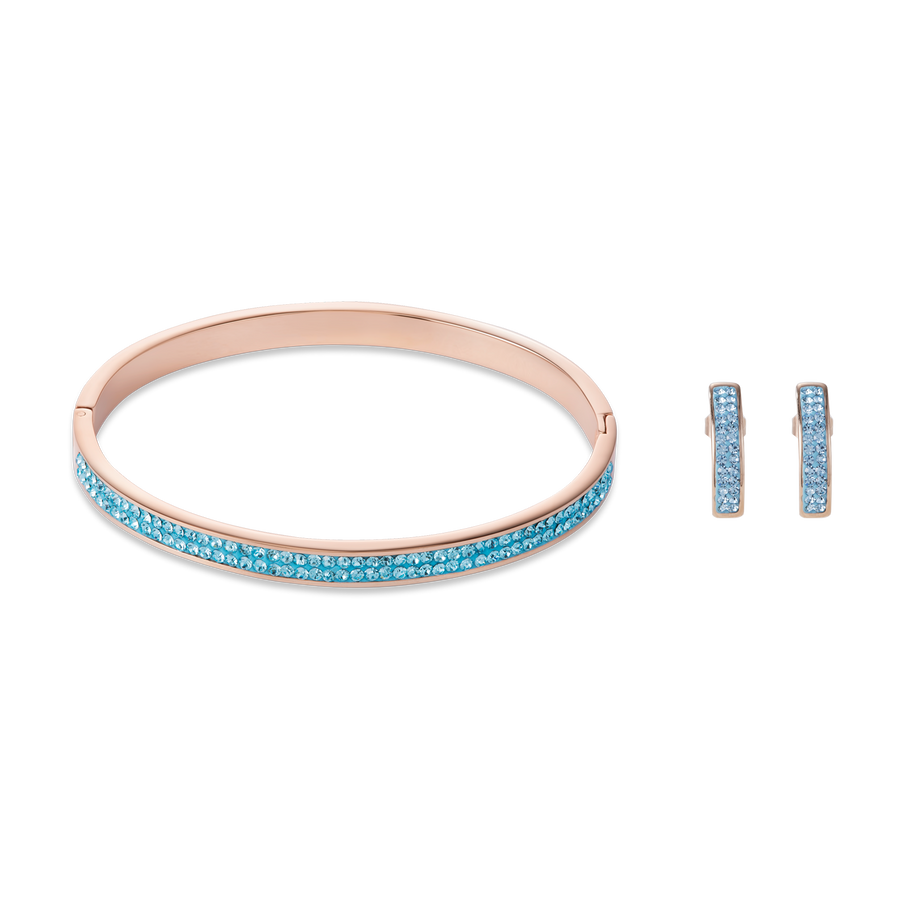 Bangle stainless steel rose gold & crystals pavé aqua