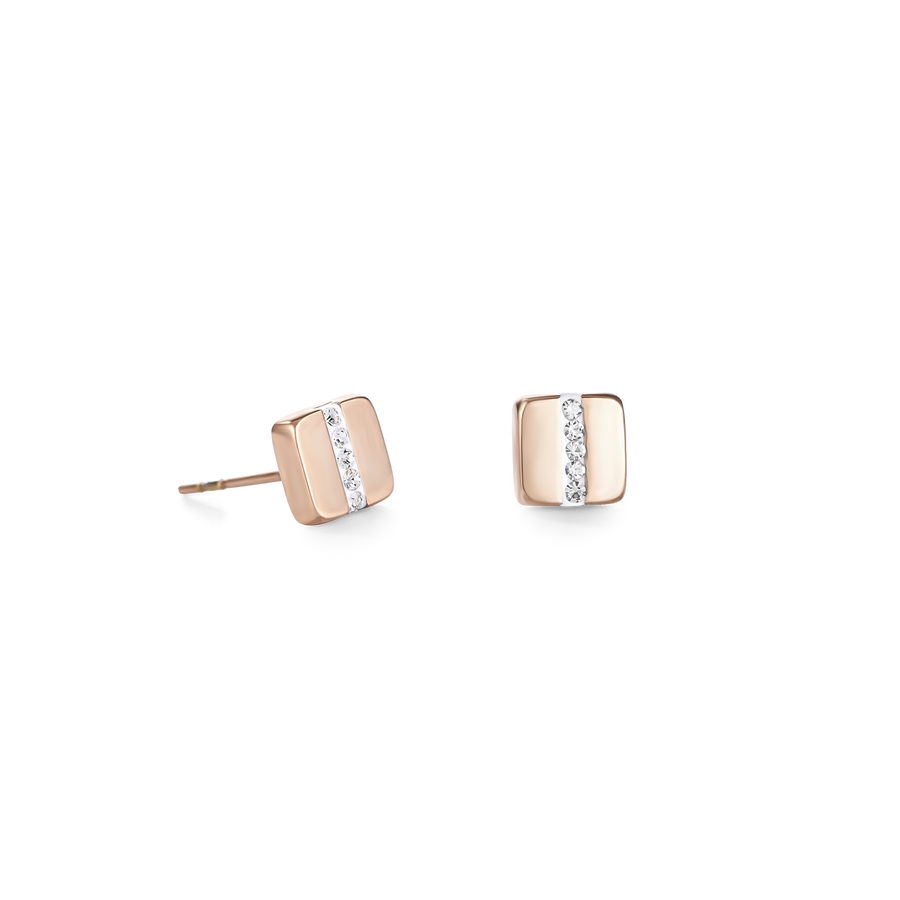 Earrings stainless steel square rose gold & crystals pavé strip crystal