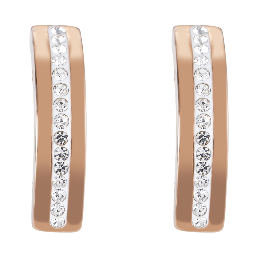 Earrings stainless steel rose gold & crystals pavé strip crystal