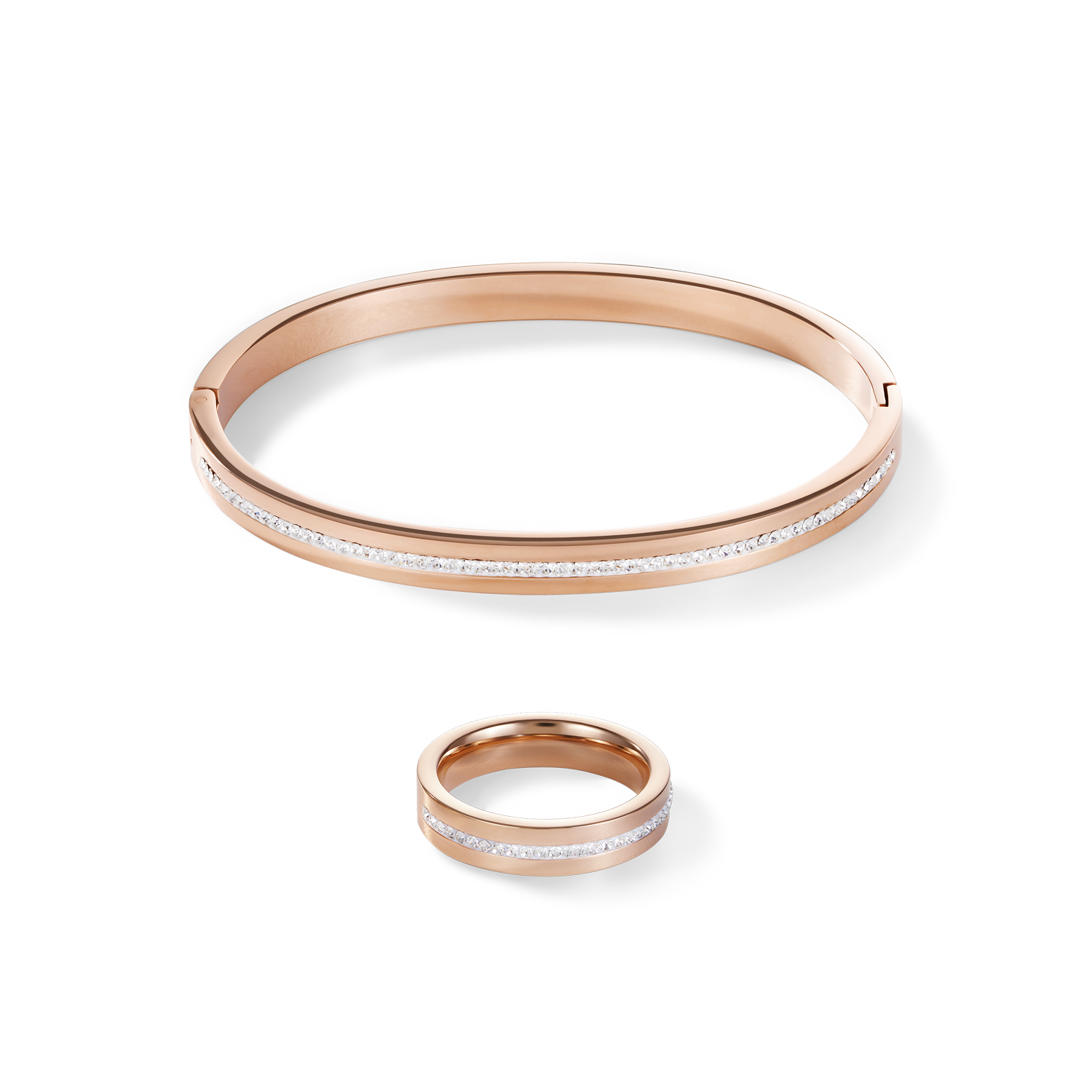 Bangle stainless steel rose gold & crystals pavé strip crystal 17