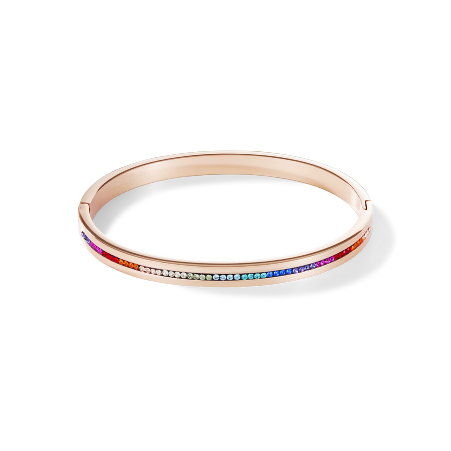 Bangle stainless steel rose gold & crystals pavé strip multicolour 19