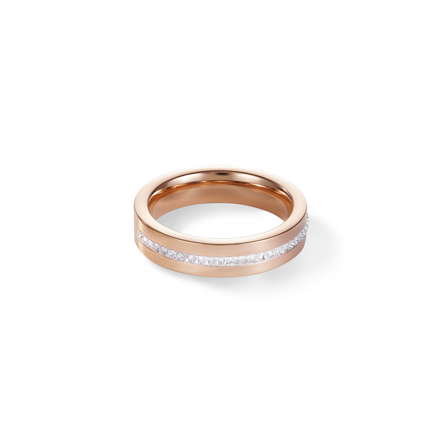 Ring stainless steel rose gold & crystals pavé strip crystal