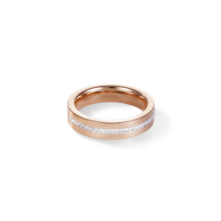 Ring stainless steel rose gold & crystals pavé strip crystal