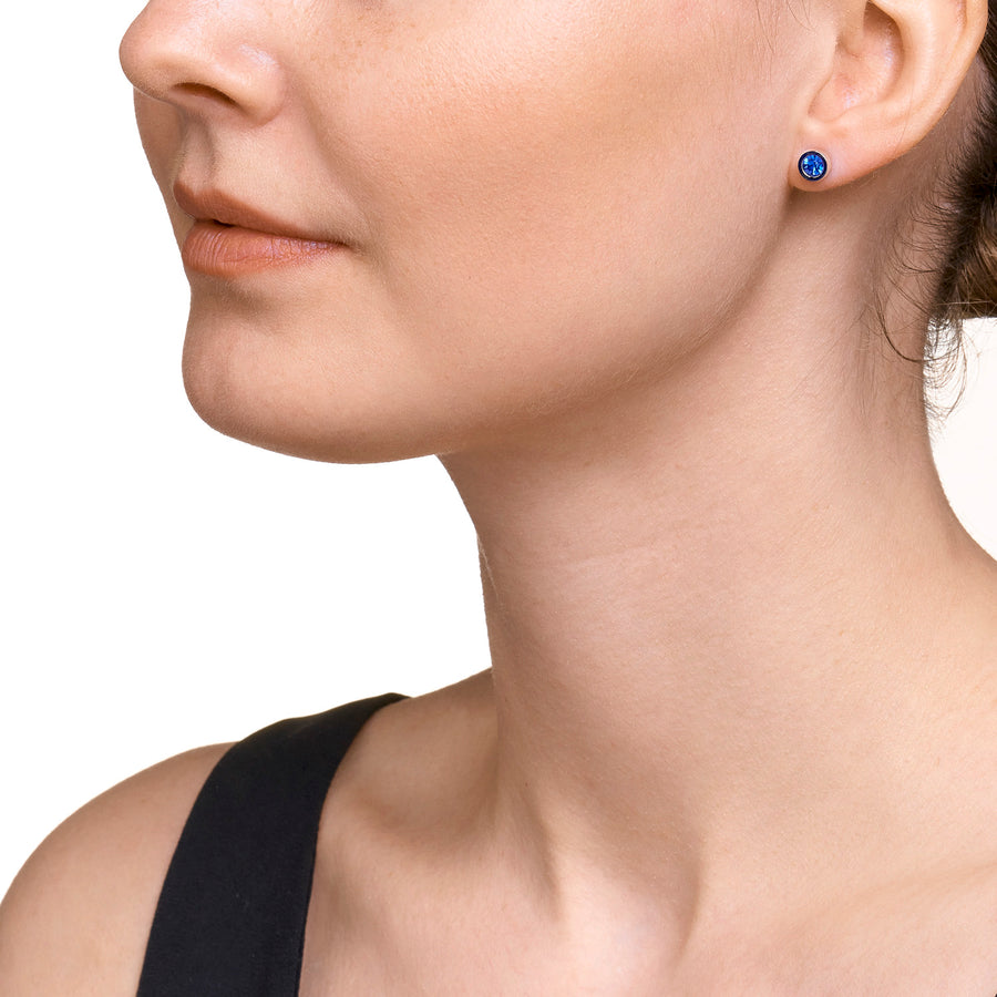 Earrings Crystal & stainless steel silver bleu