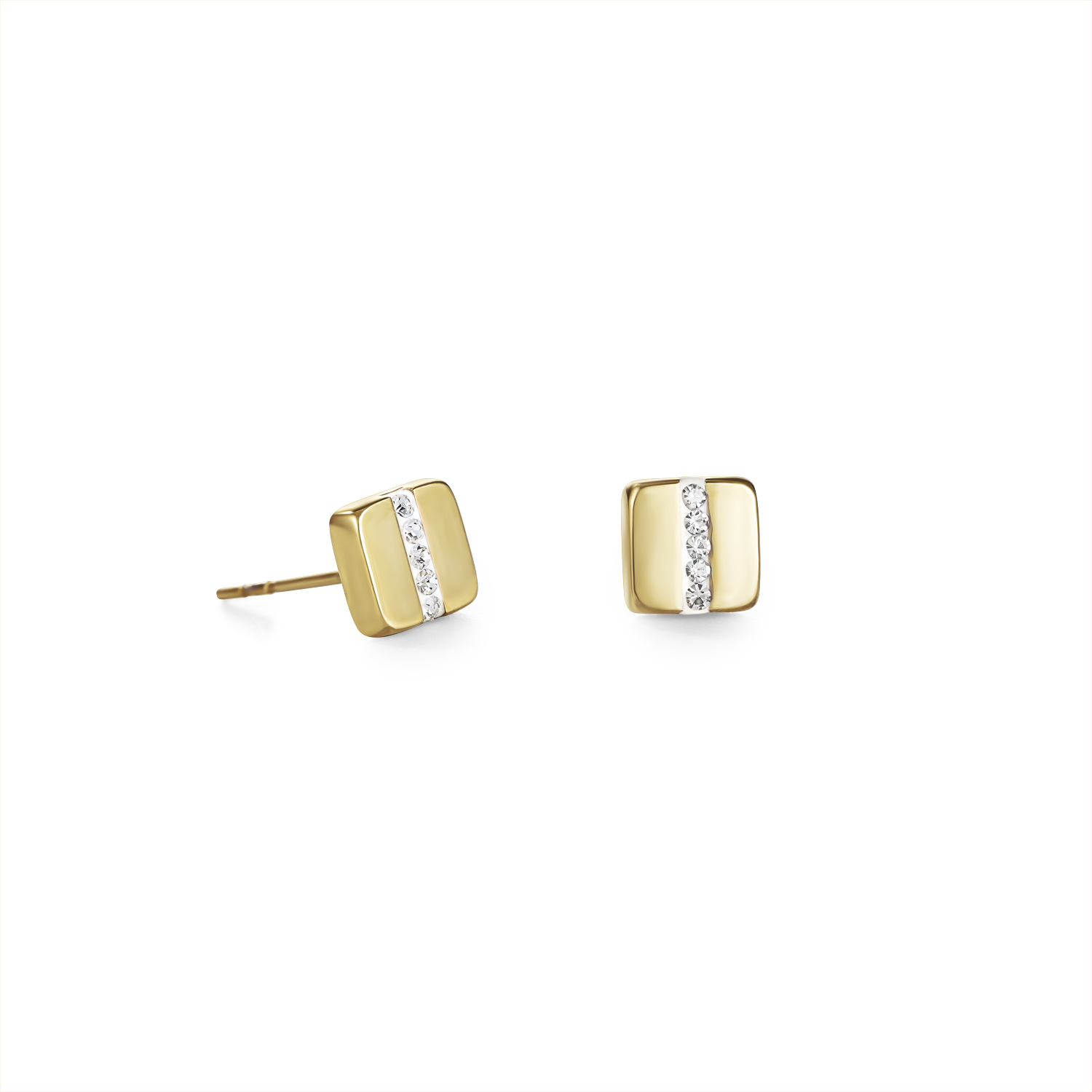 Earrings stainless steel square gold & crystals pavé strip crystal