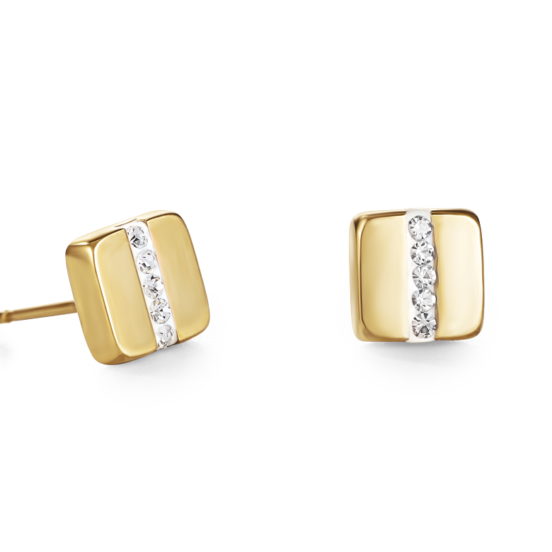 Earrings stainless steel square gold & crystals pavé strip crystal