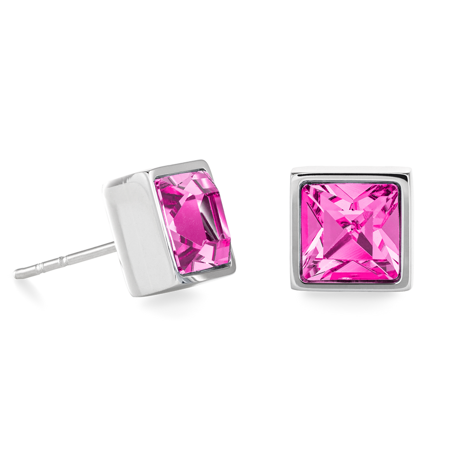 Brilliant Square big earrings silver pink