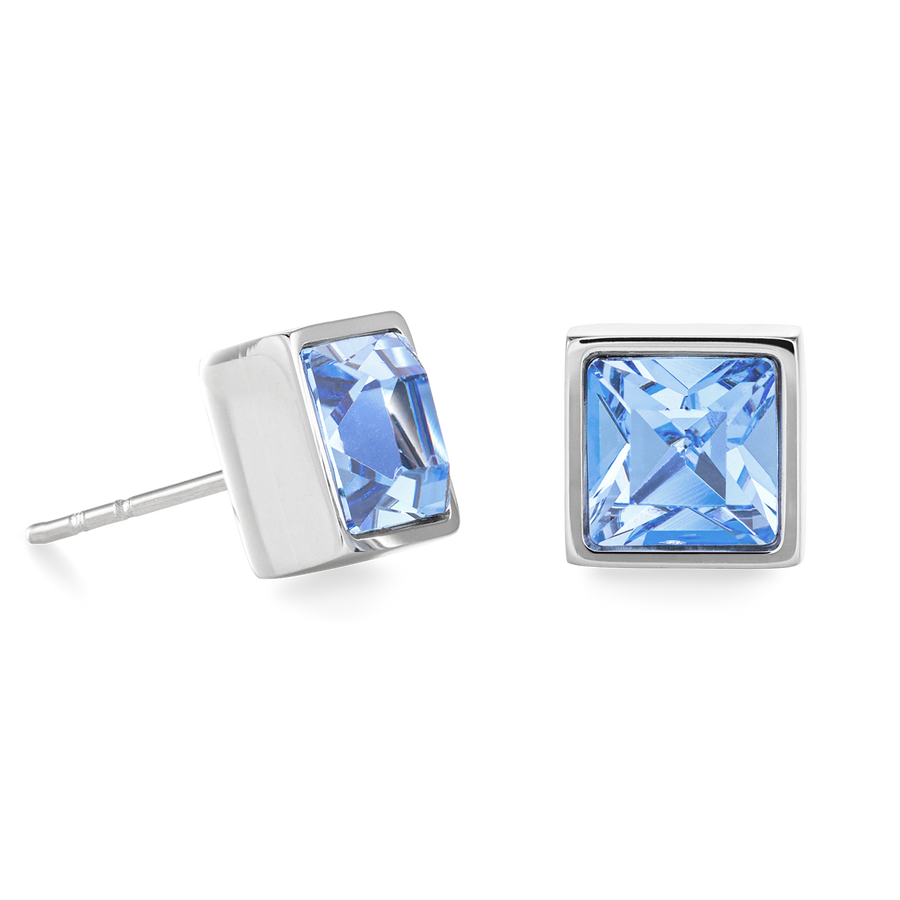 Brilliant Square big earrings silver light blue