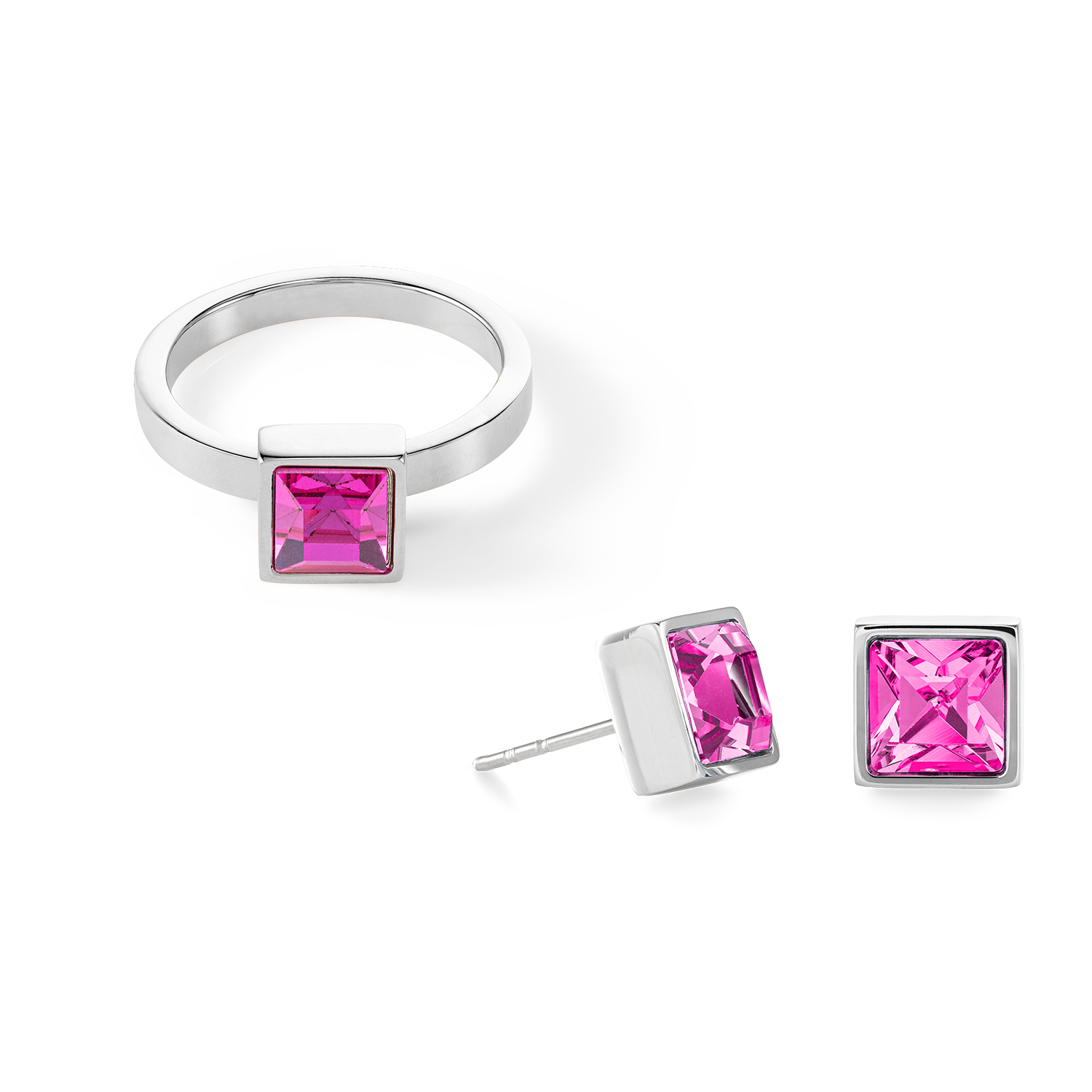 Brilliant Square big earrings silver light pink