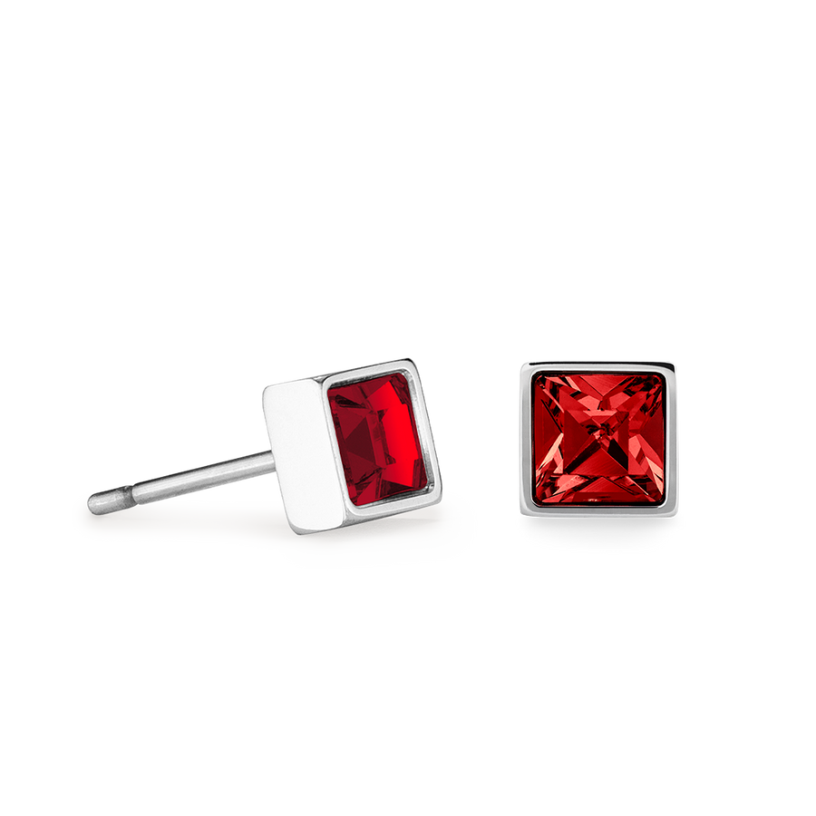 Brilliant Square small earrings silver red