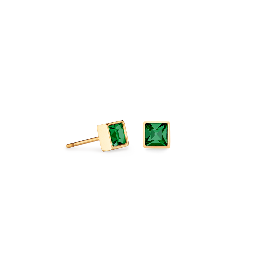 Brilliant Square small earrings gold dark green