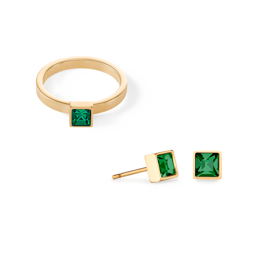 Brilliant Square small earrings gold dark green