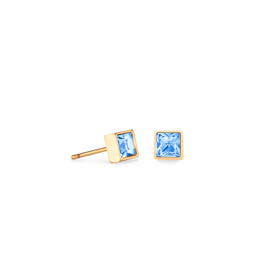 Brilliant Square small earrings gold pale blue