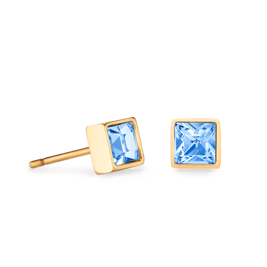 Brilliant Square small earrings gold pale blue