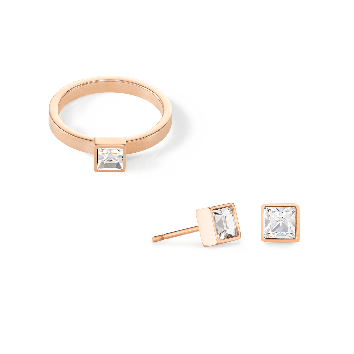 Brilliant Square small earrings rose gold crystal