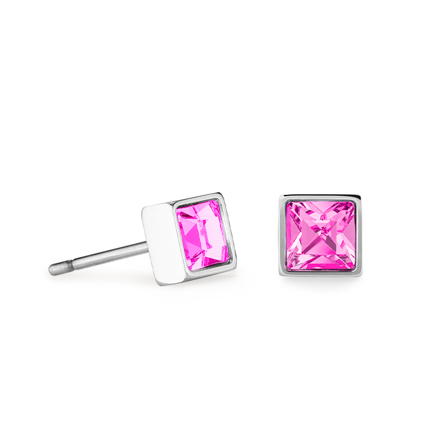 Brilliant Square small earrings silver pink