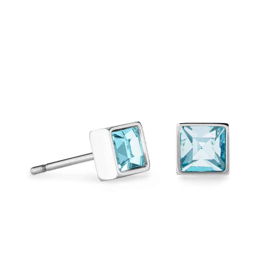 Brilliant Square small earrings silver aqua