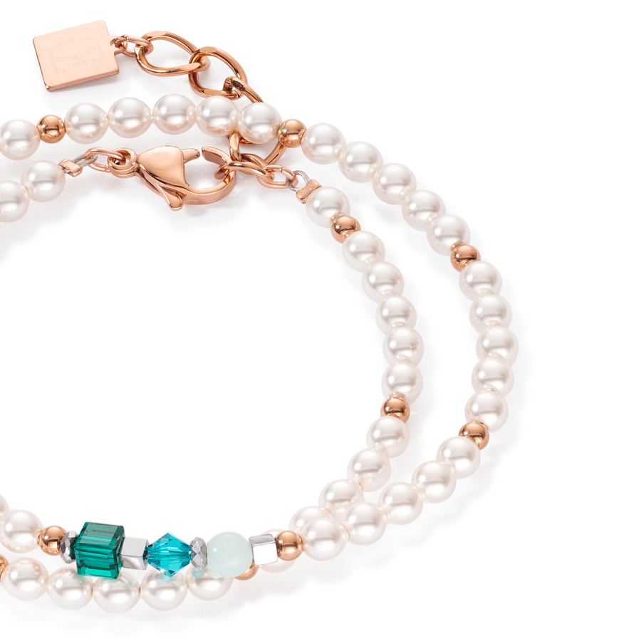 Princess Pearls bracelet Wrap Around rose gold green