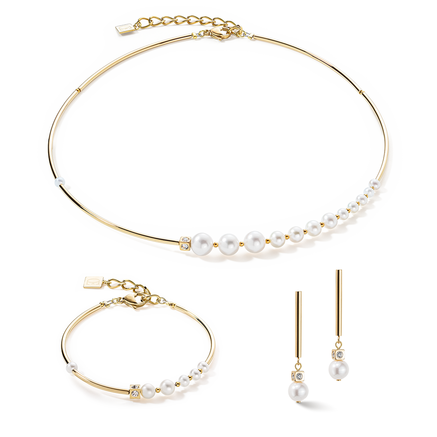 Earrings Asymmetry Freshwater Pearls & stainless steel white-gold