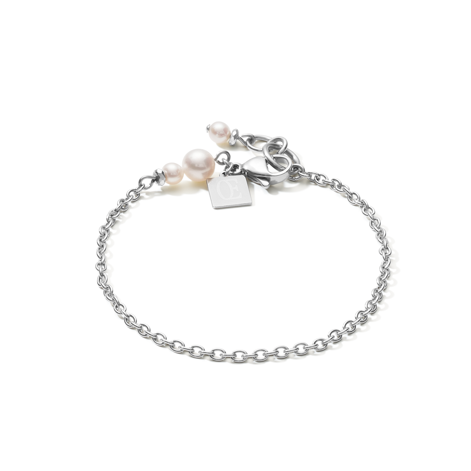 Bracelet Y chain & ring Freshwater pearls & stainless steel white-silver