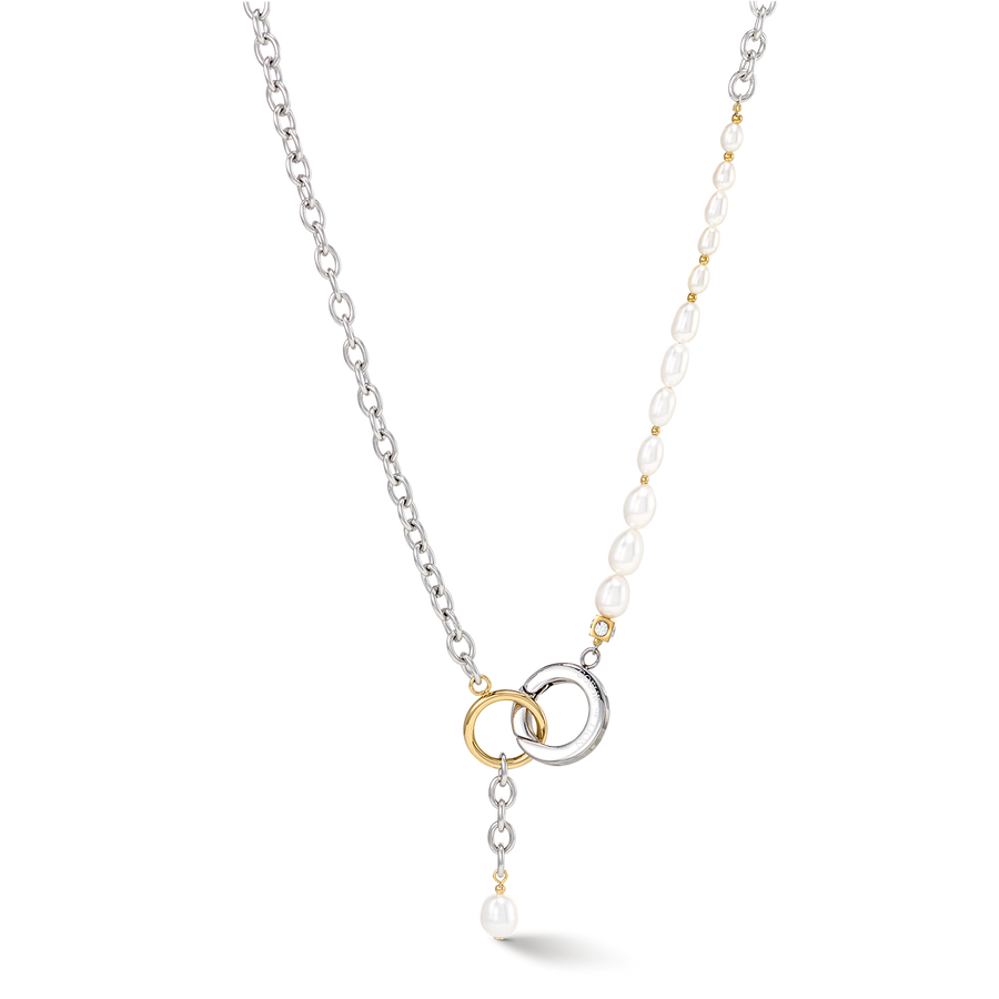 Necklace Y & oval Freshwater Pearls with O-ring bicolor