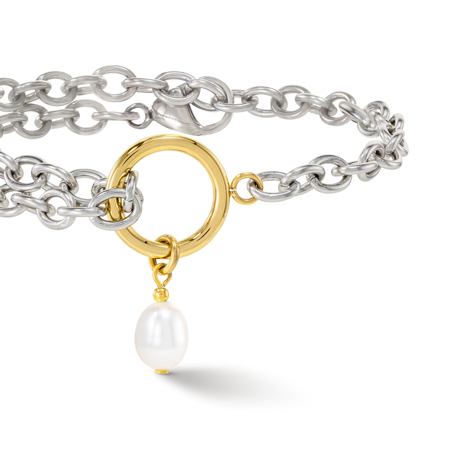 Bracelet Y & oval Freshwater Pearls with O-ring bicolor