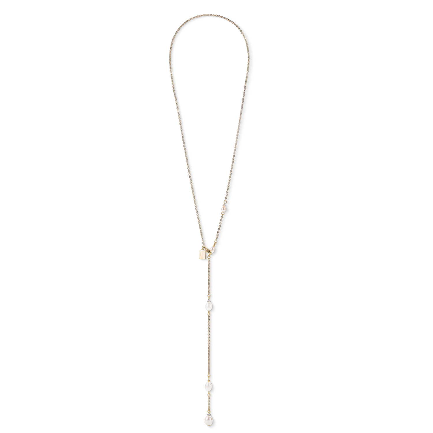 Necklace Y chain & oval Freshwater Pearls gold white