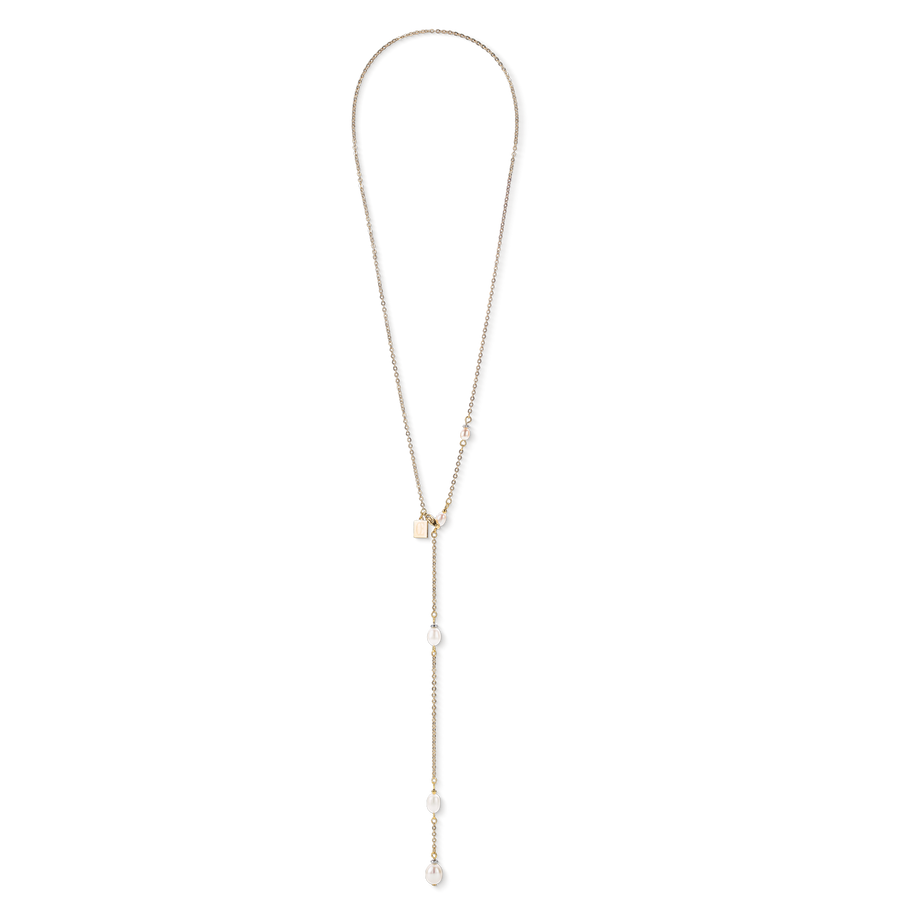 Necklace Y chain & oval Freshwater Pearls gold white