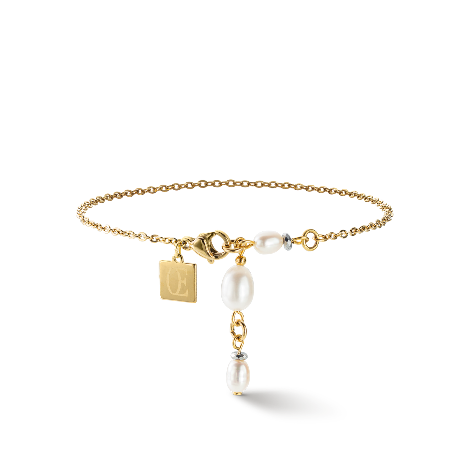 Bracelet Y chain & oval Freshwater Pearls gold white