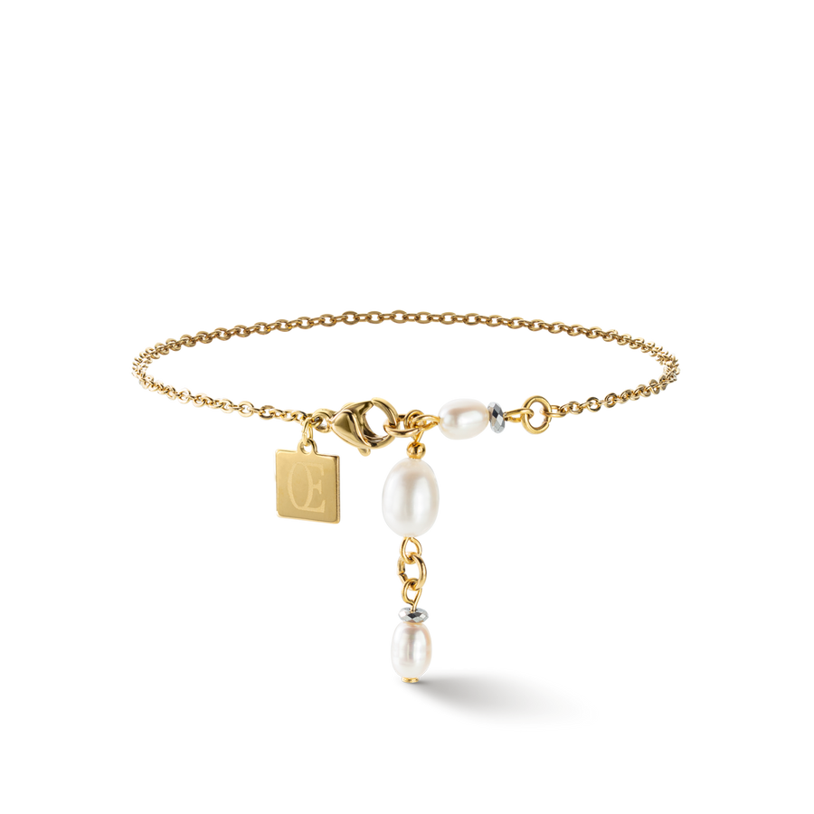 Bracelet Y chain & oval Freshwater Pearls gold white