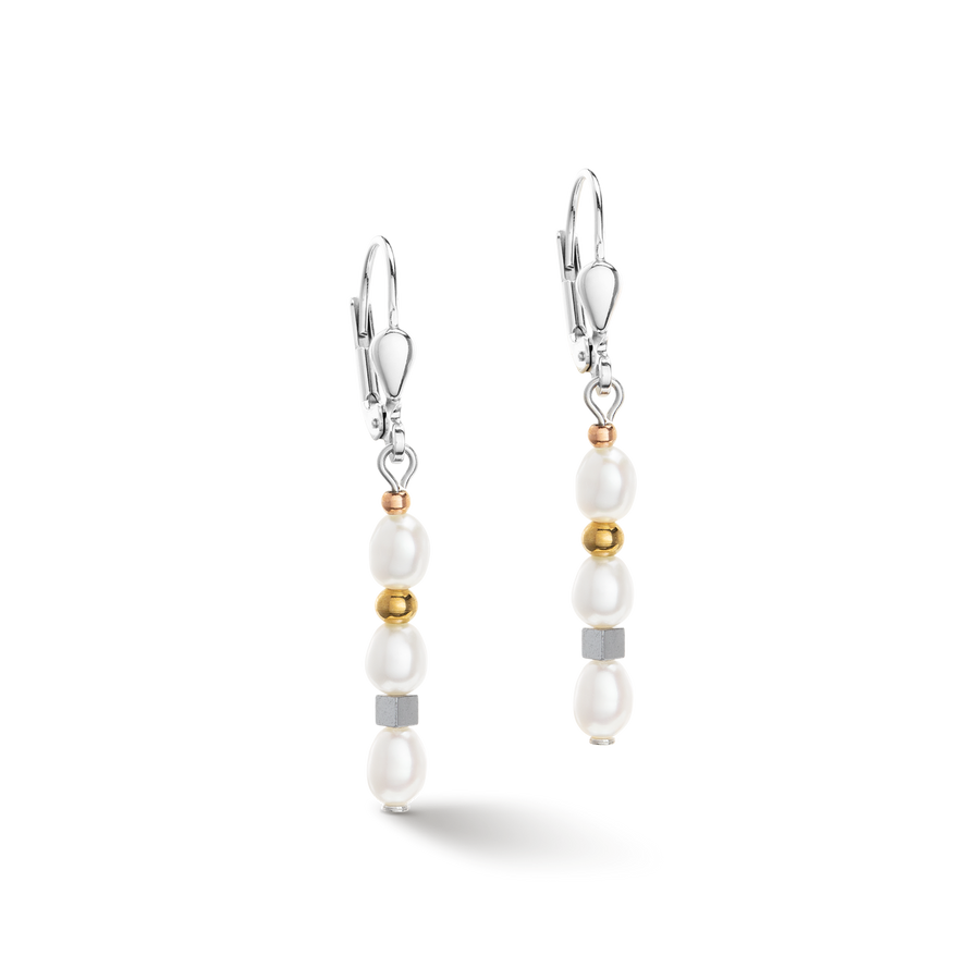Earrings Cube Trilogy & oval Freshwater Pearls