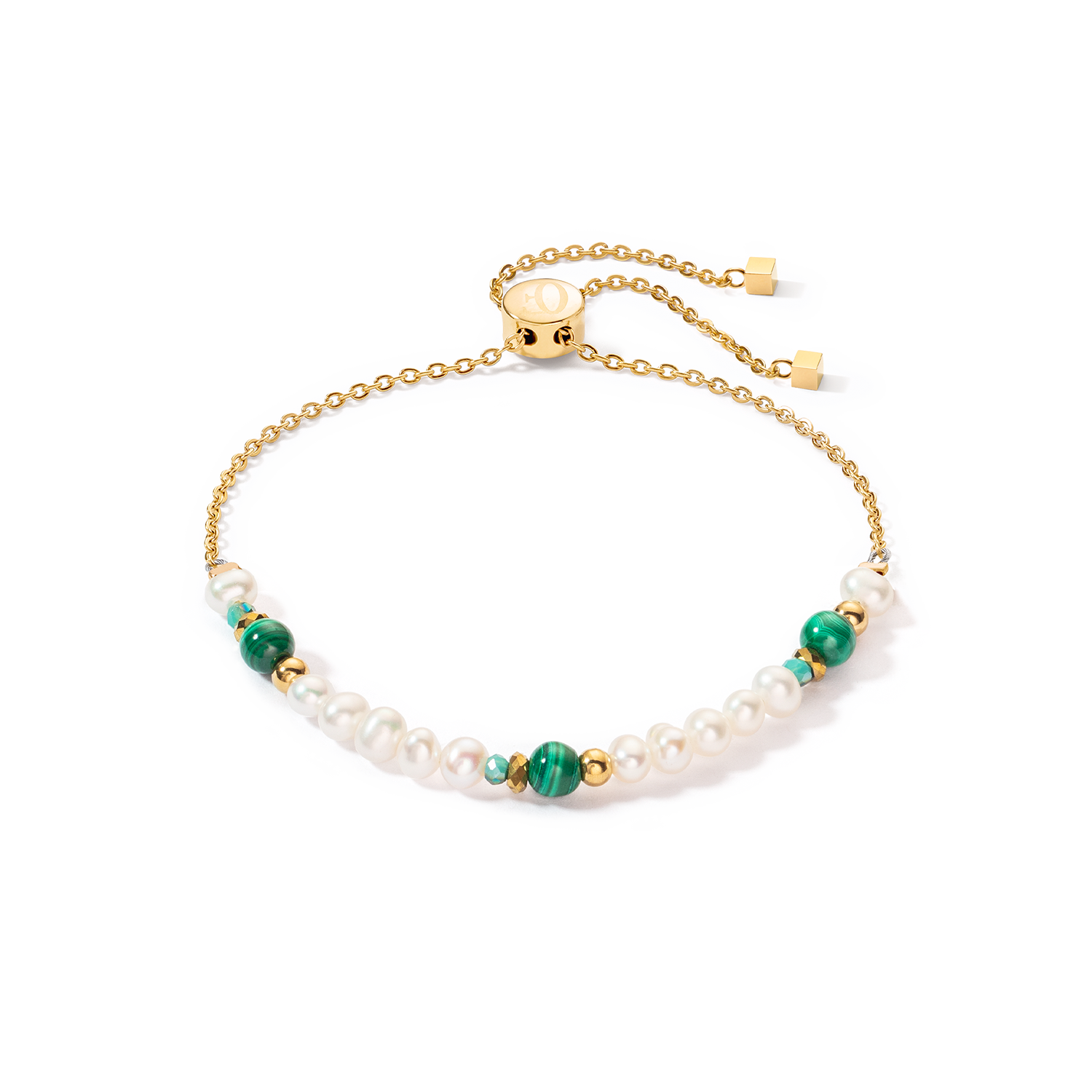 Harmony bracelet freshwater pearls & malachite gold
