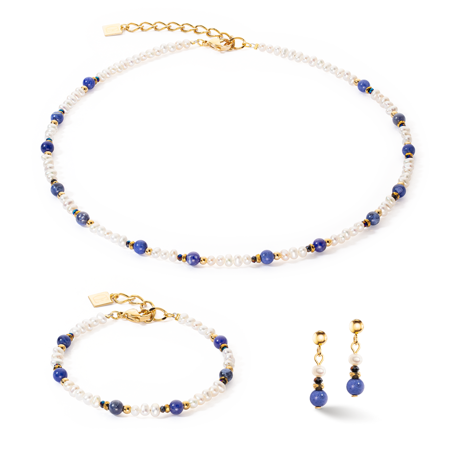 Necklace Flow Freshwater Pearls & Sodalite gold