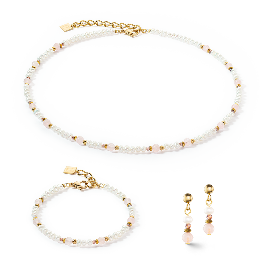 Necklace Romantic Freshwater Pearls & Rose Quartz gold