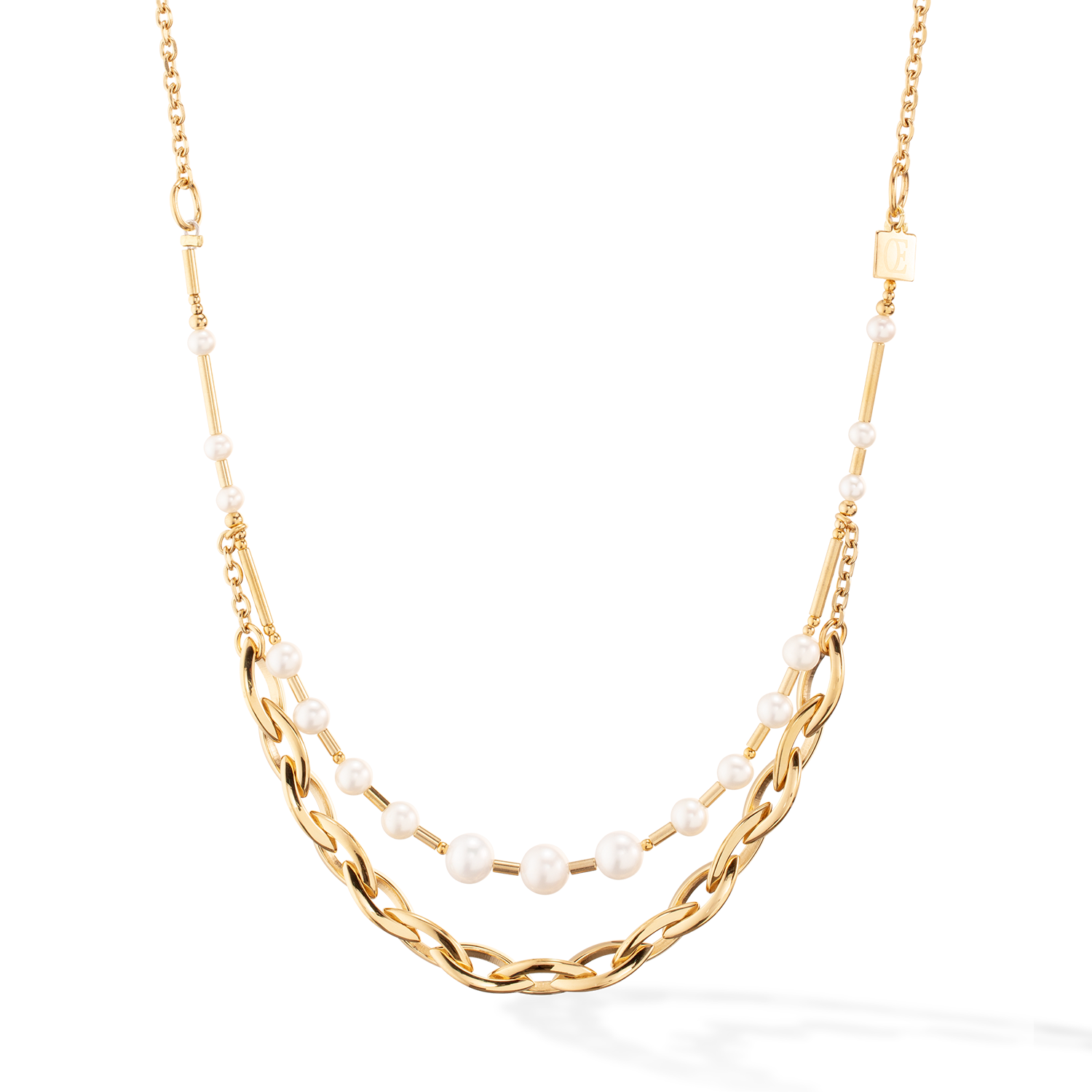 Necklace Freshwater Pearls & Chunky Chain Navette Multiwear white-gold